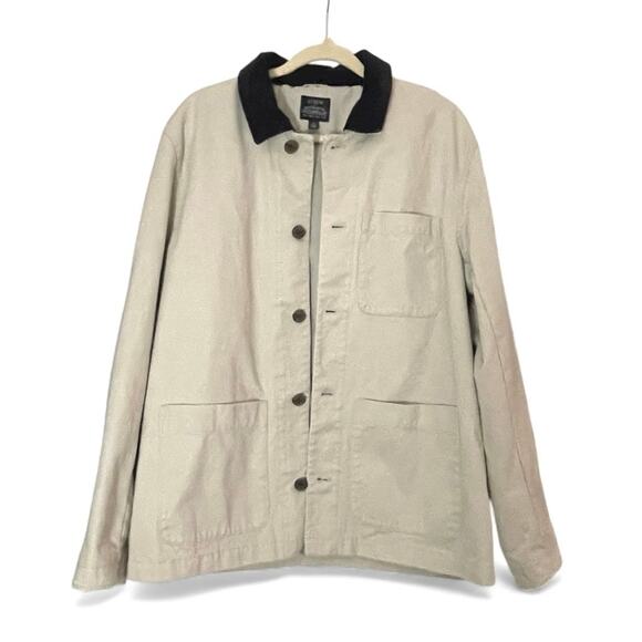 J.Crew Men’s Cotton Work Jacket  Size Large Washed Stone Navy Collar - Picture 2 of 8